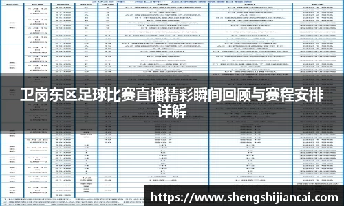 卫岗东区足球比赛直播精彩瞬间回顾与赛程安排详解